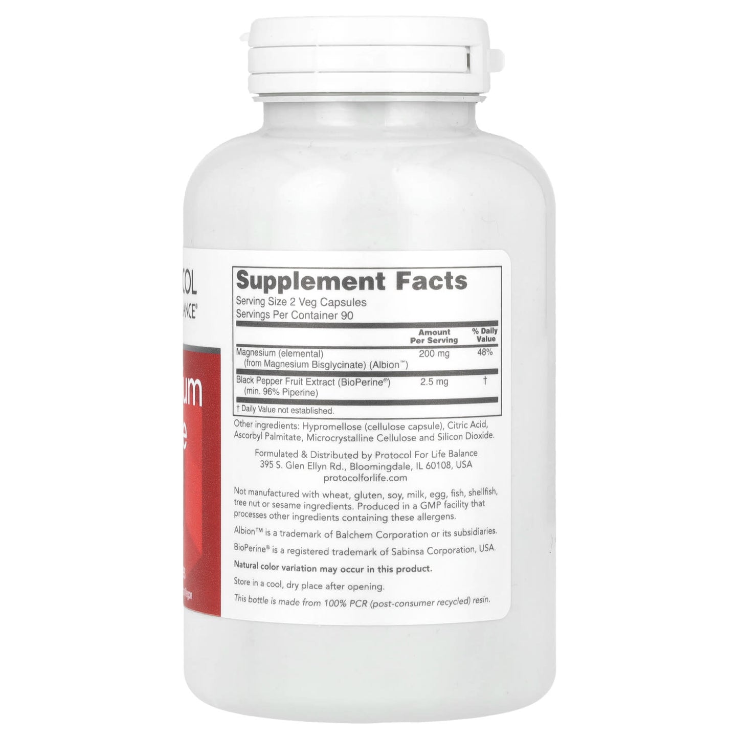 Protocol for Life Balance, Magnesium Glycinate, High Absorption, 180 Veg Capsules - Image 2
