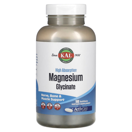 KAL, High Absorption Magnesium Glycinate, 180 Softgels (105 mg per Softgel)