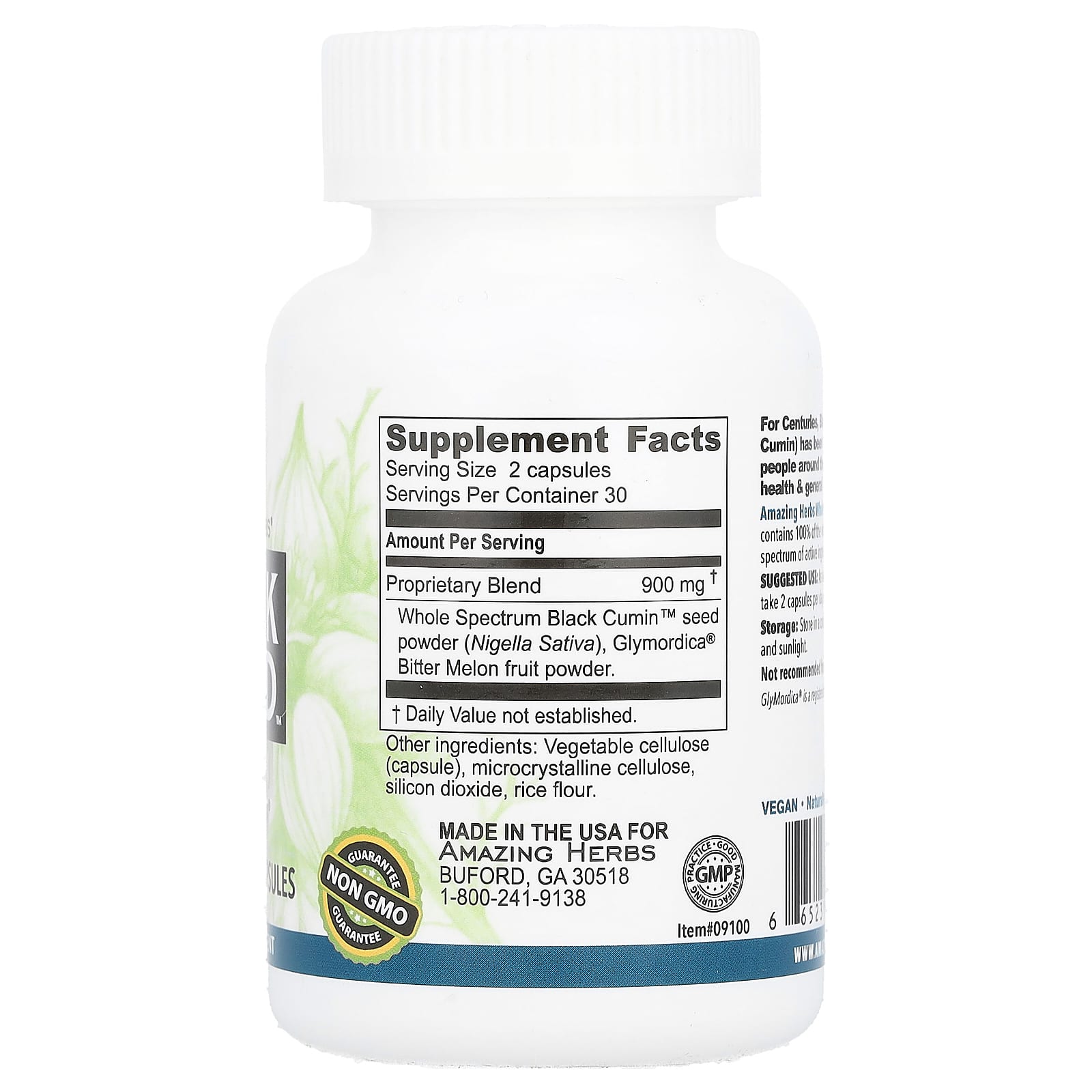 Amazing Herbs Black Seed Bitter Melon Dietary Supplement 60 Capsules - Image 2