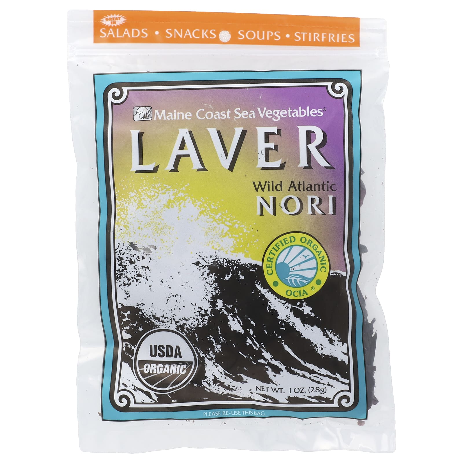 Maine Coast Sea Vegetables, Laver, Wild Atlantic Nori, 1 oz (28 g) - Image 1