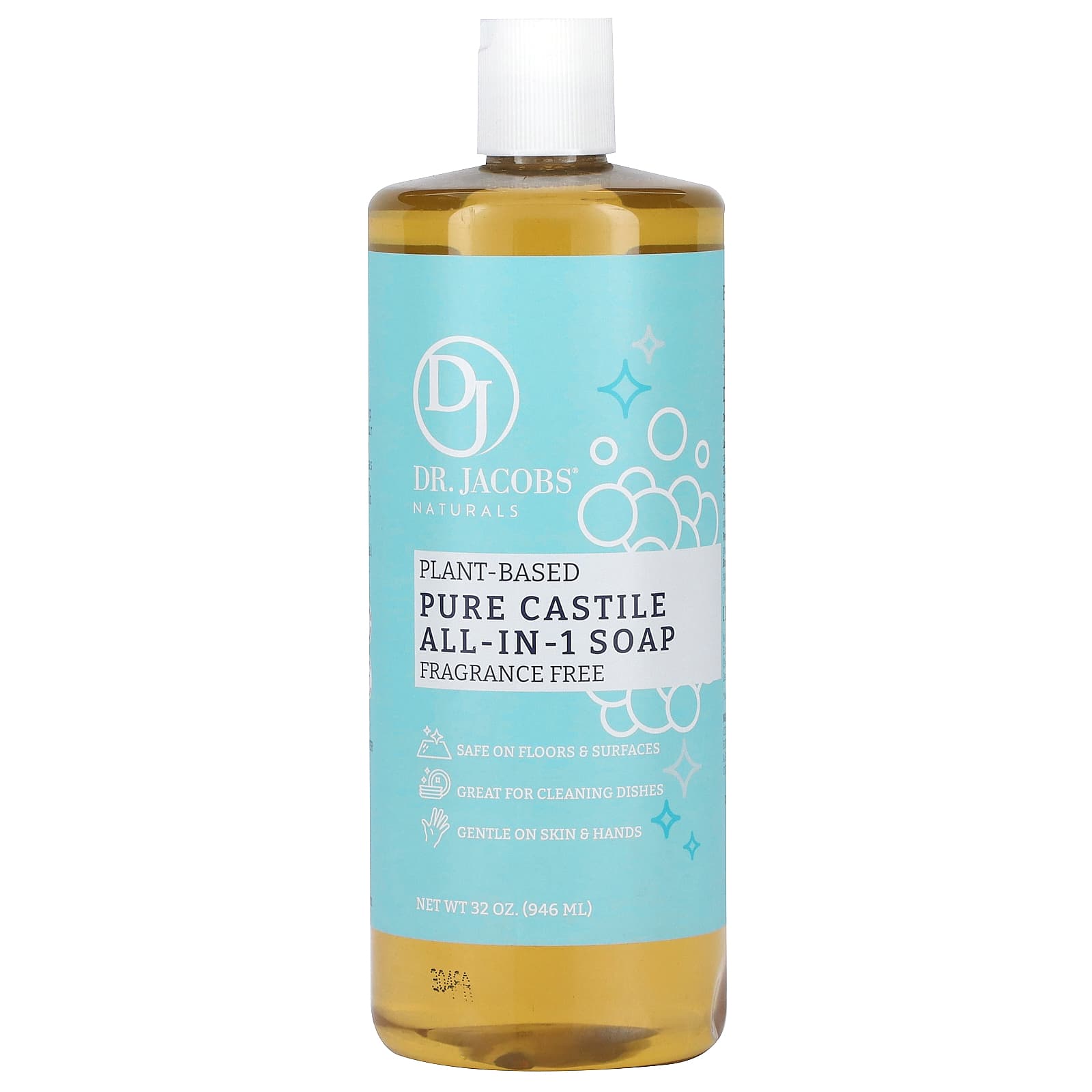 Dr. Jacobs Naturals Plant-Based Castile Soap, 32 oz, Fragrance-Free - Image 1
