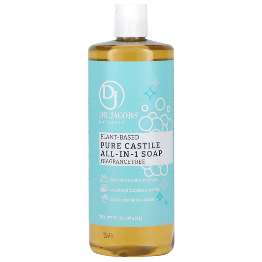 Dr. Jacobs Naturals Plant-Based Castile Soap, 32 oz, Fragrance-Free - Image 1