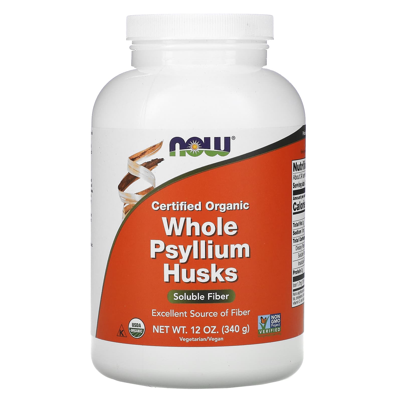 NOW Foods, Certified Organic Whole Psyllium Husks, 12 oz (340 g) - Image 1