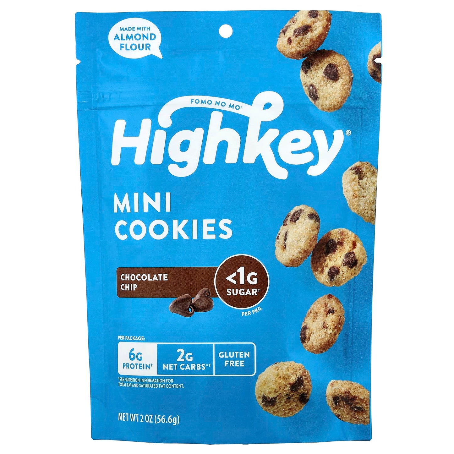 HighKey Keto Chocolate Chip Mini Cookies, 2 oz (56.6 g) - Low Sugar, Gluten Free - Image 1