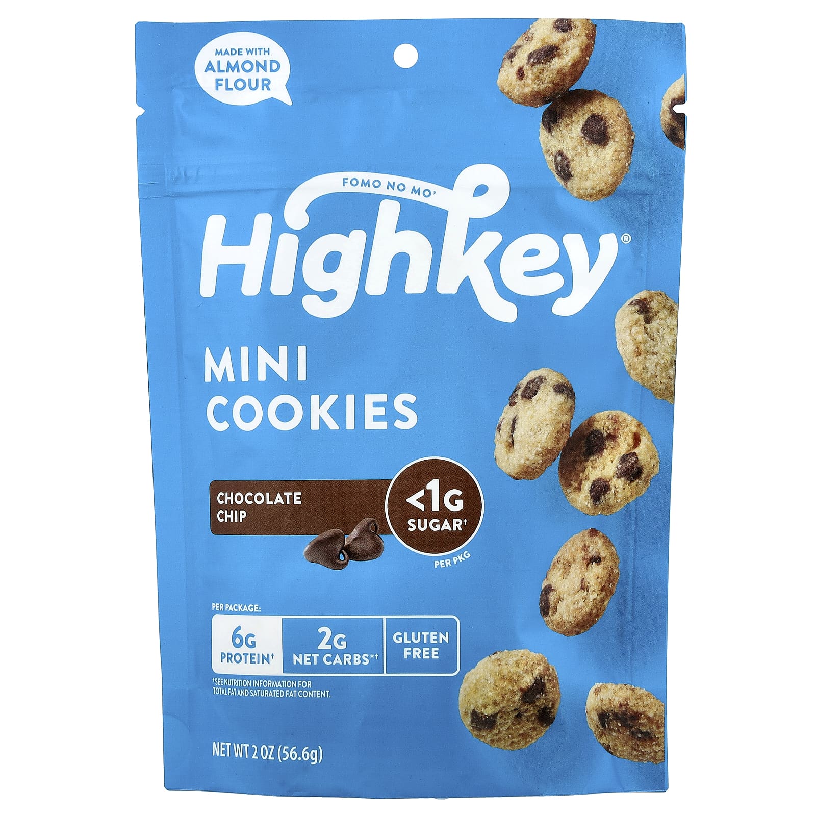 HighKey Keto Chocolate Chip Mini Cookies, 2 oz (56.6 g) - Low Sugar, Gluten Free - Image 1