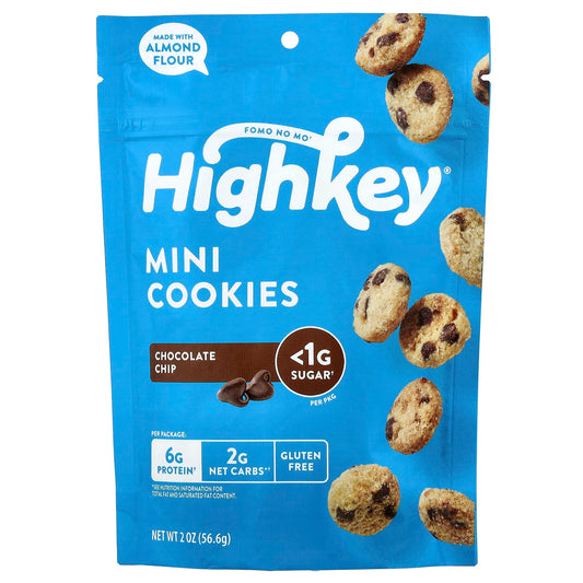 HighKey Keto Chocolate Chip Mini Cookies, 2 oz (56.6 g) - Low Sugar, Gluten Free - Image 1