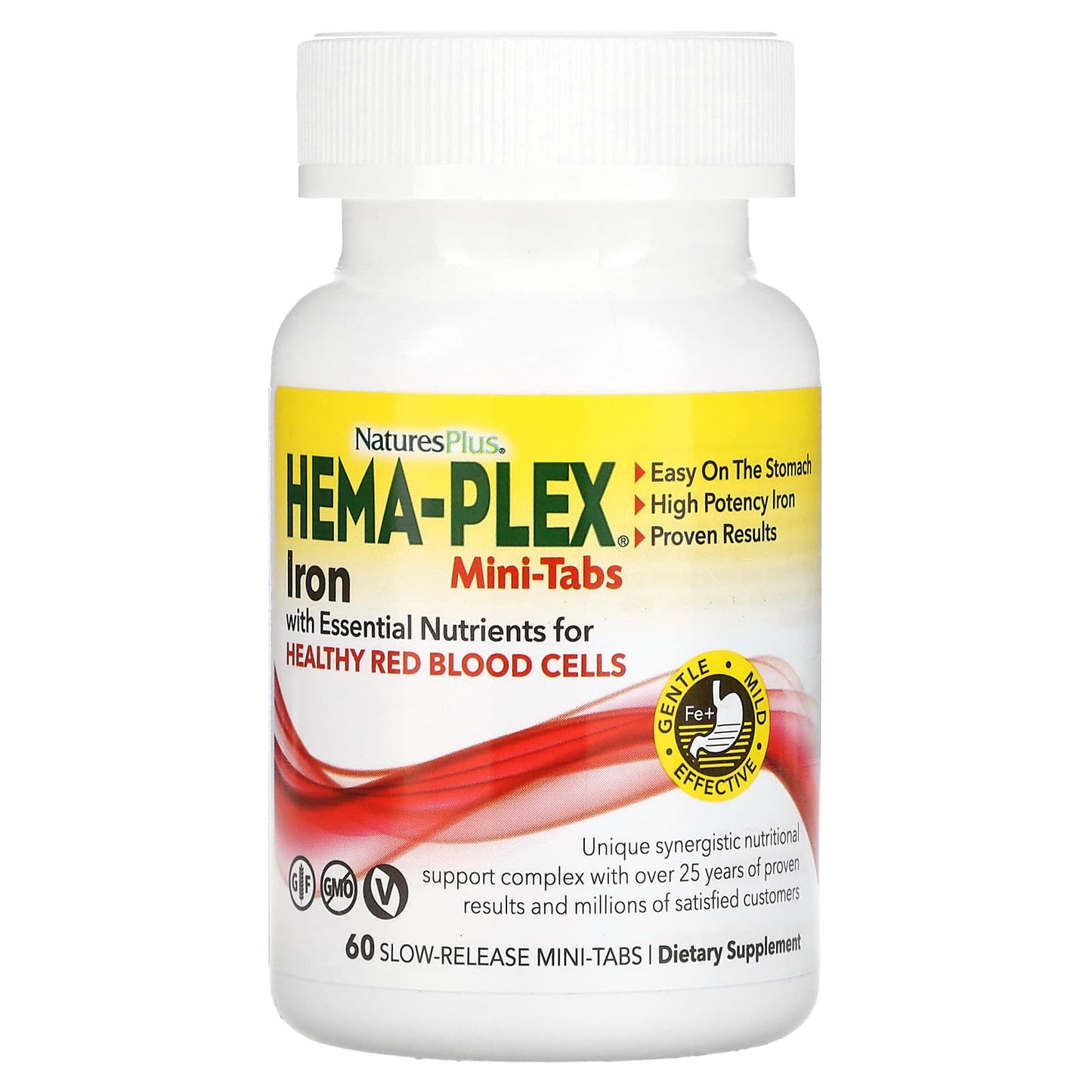 NaturesPlus, Hema-Plex, Iron with Essential Nutrients for Healthy Red Blood Cells, 60 Slow Release Mini Tabs - Image 1