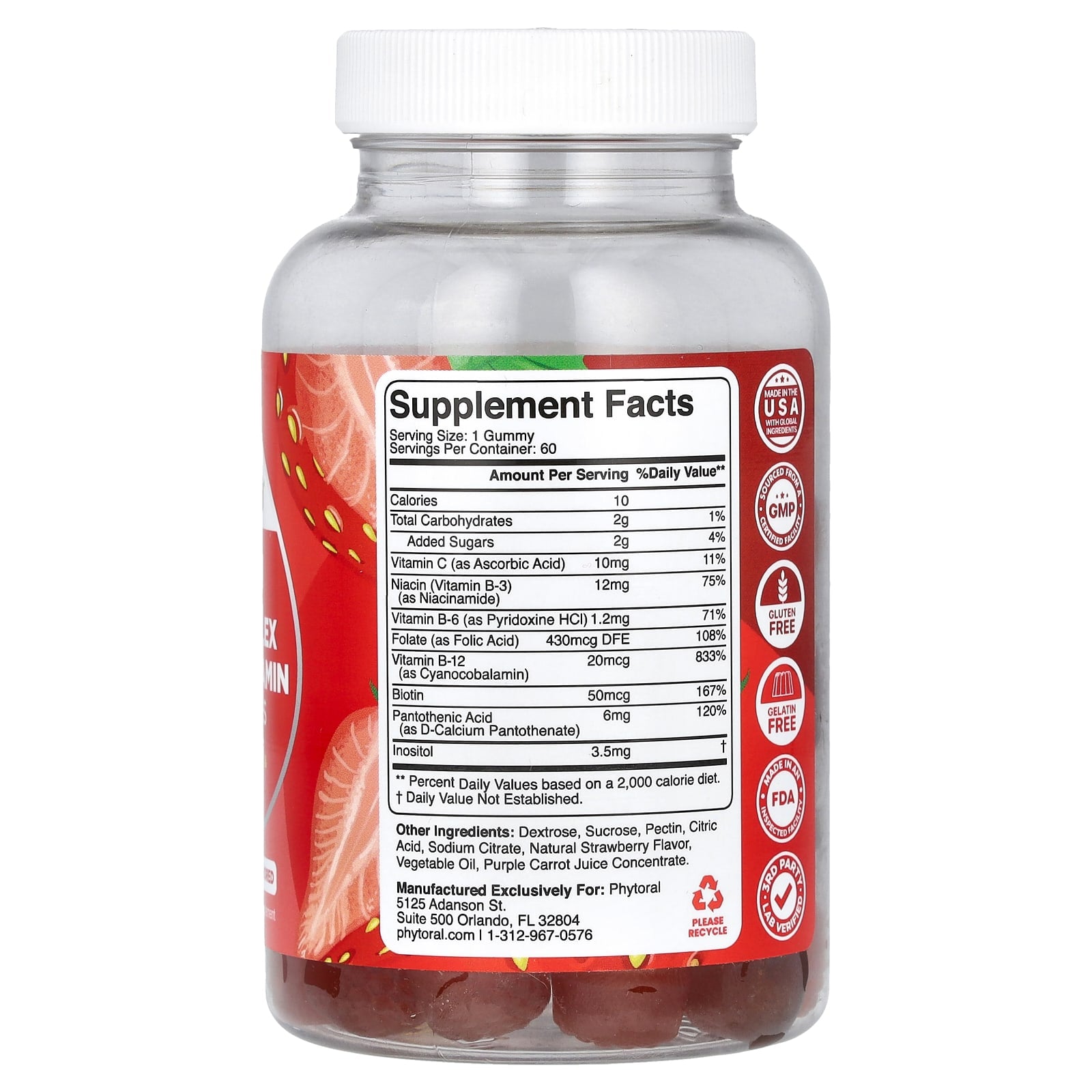 Phytoral, B-Complex Multivitamin Gummies, Strawberry , 60 Gummies - Image 2