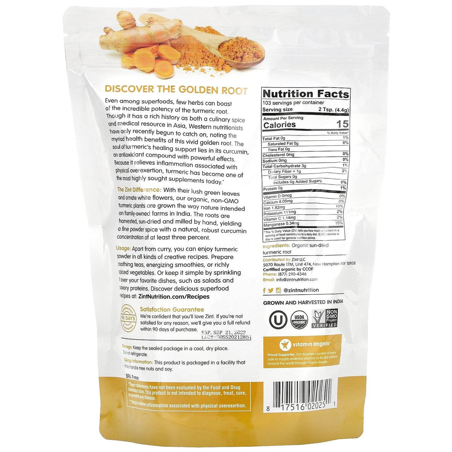 Zint, Turmeric Organic Powder, 16 oz (454 g) - Image 2
