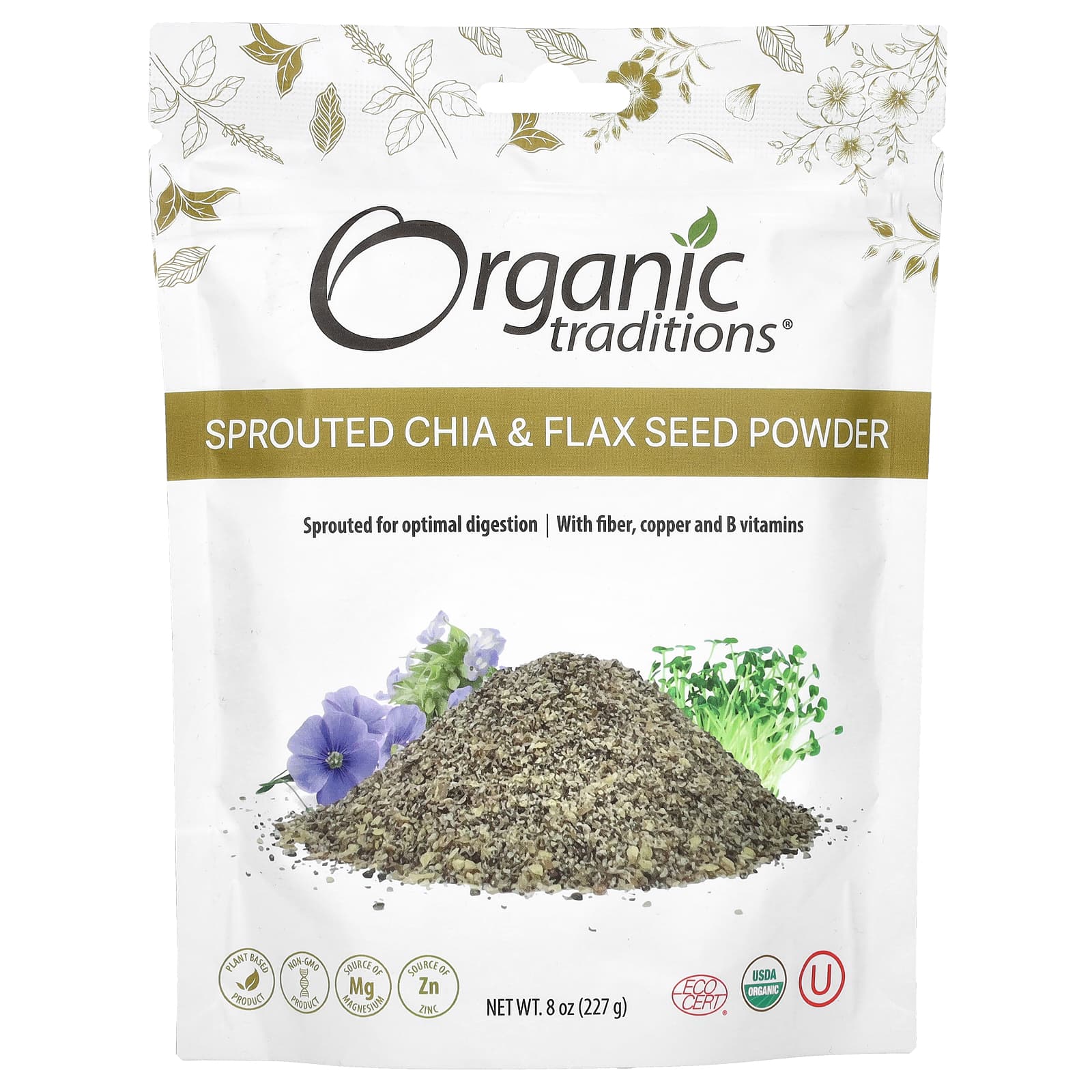 Organic Traditions, Sprouted Chia & Flax Seed Powder, 8 oz (227 g) - Image 1