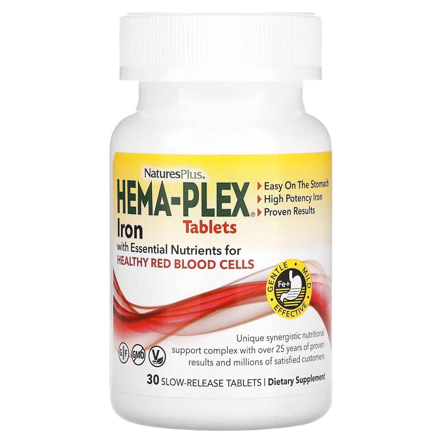 NaturesPlus, Hema-Plex, Iron with Essential Nutrients for Healthy Red Blood Cells, 30 Slow Release Tablets - Image 1