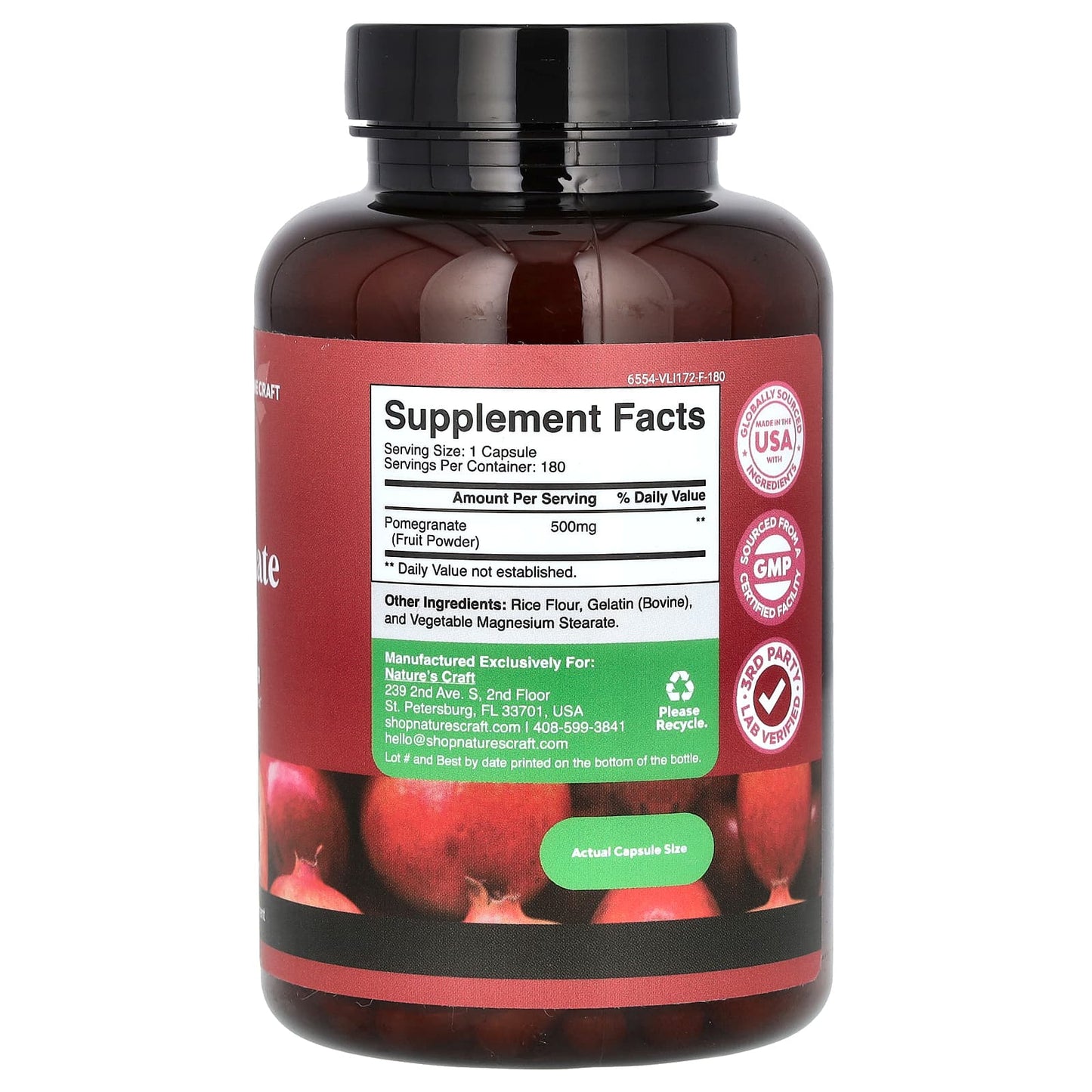Nature's Craft, Pomegranate Extract , 500 mg , 180 Capsules - Image 2