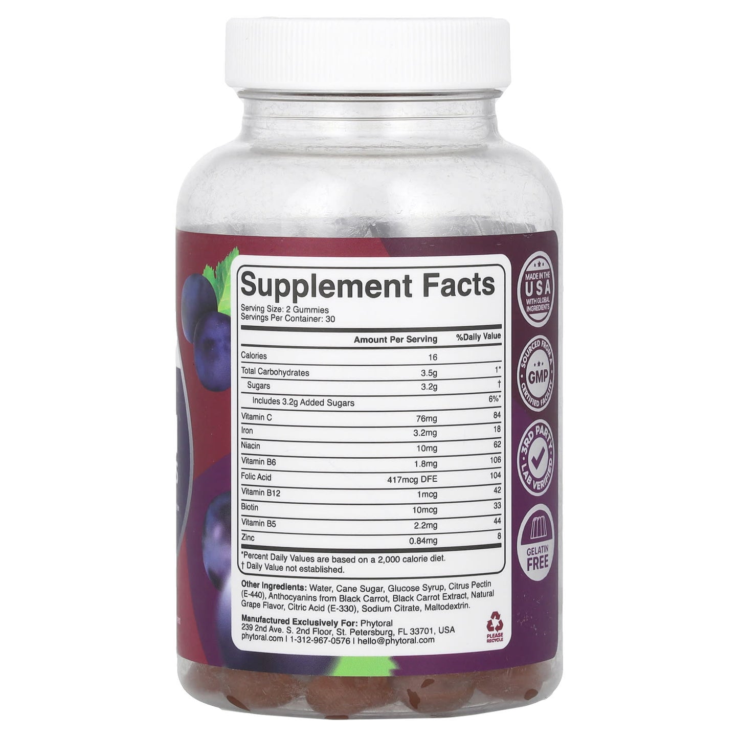 Phytoral, Iron Gummies with Vitamin C & Vitamin B Complex, Grape, 60 Gummies - Image 2