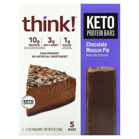 Think !, Keto Protein Bars, Chocolate Mousse Pie, 5 Bars, 1.2 oz (34 g) Each - Image 1