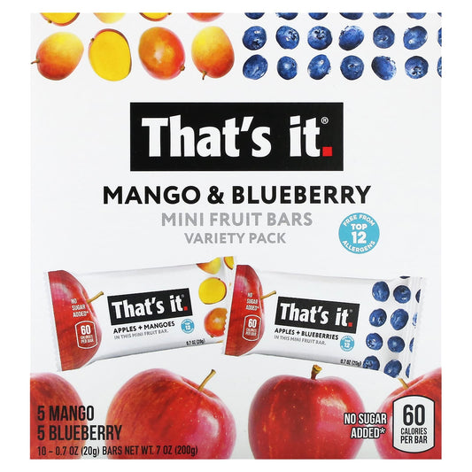 That's It, Mini Fruit Bars,  Variety Pack, Mango & Blueberry, 10 Bars, 0.7 oz (20 g) Each - Image 1