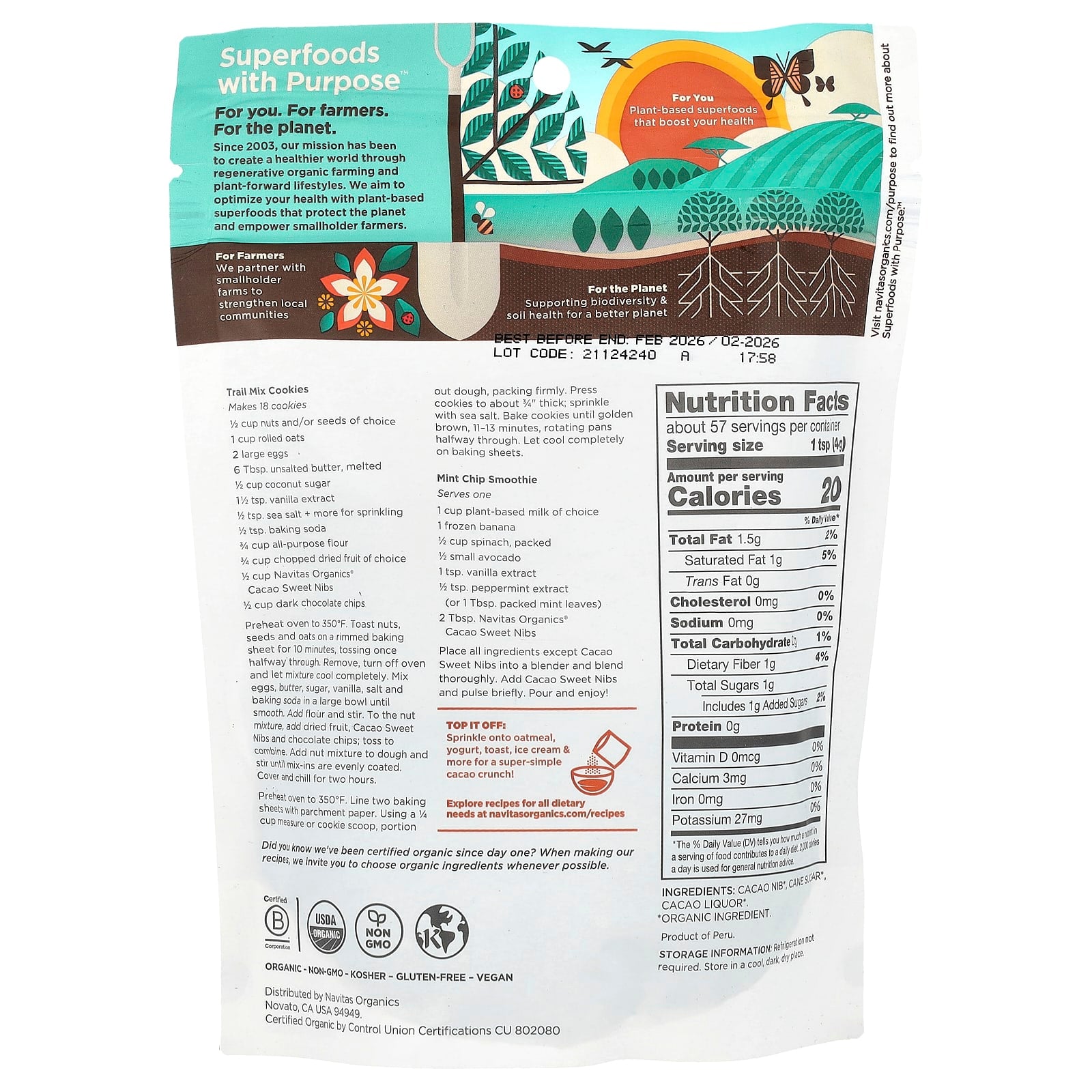 Navitas Organics, Organic Cacao Sweet Nibs, 8 oz (227 g) - Image 2