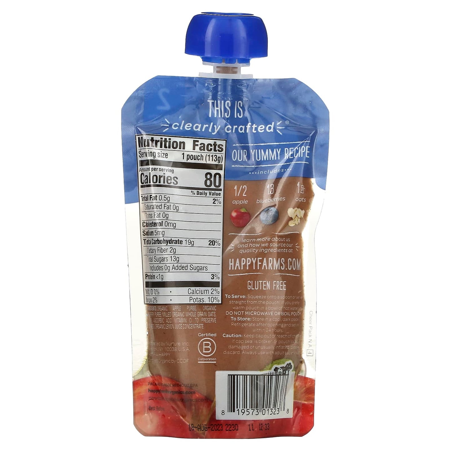 Organic Baby Food by Happy Family: Apples, Blueberries & Oats for 6+ Months - Image 2