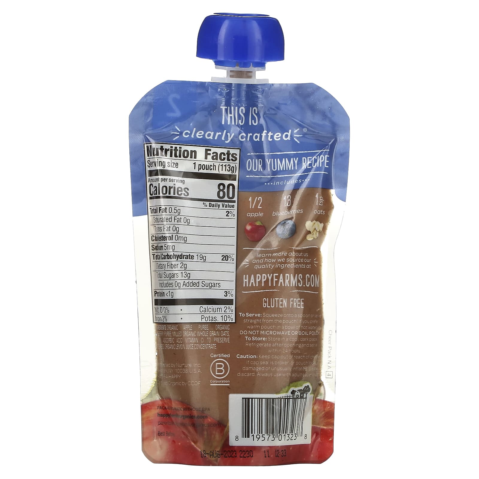 Organic Baby Food by Happy Family: Apples, Blueberries & Oats for 6+ Months - Image 2