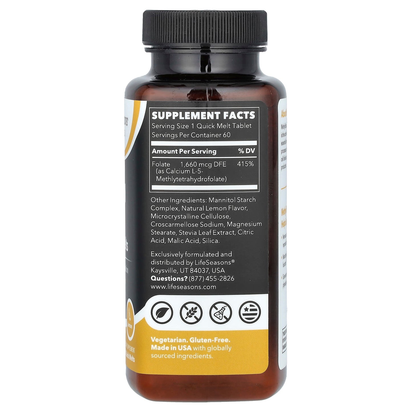 LifeSeasons, Methyl Folate Quick Melts, Lemon, 60 Quick Melts (1,660 mcg per Melt) - Image 2