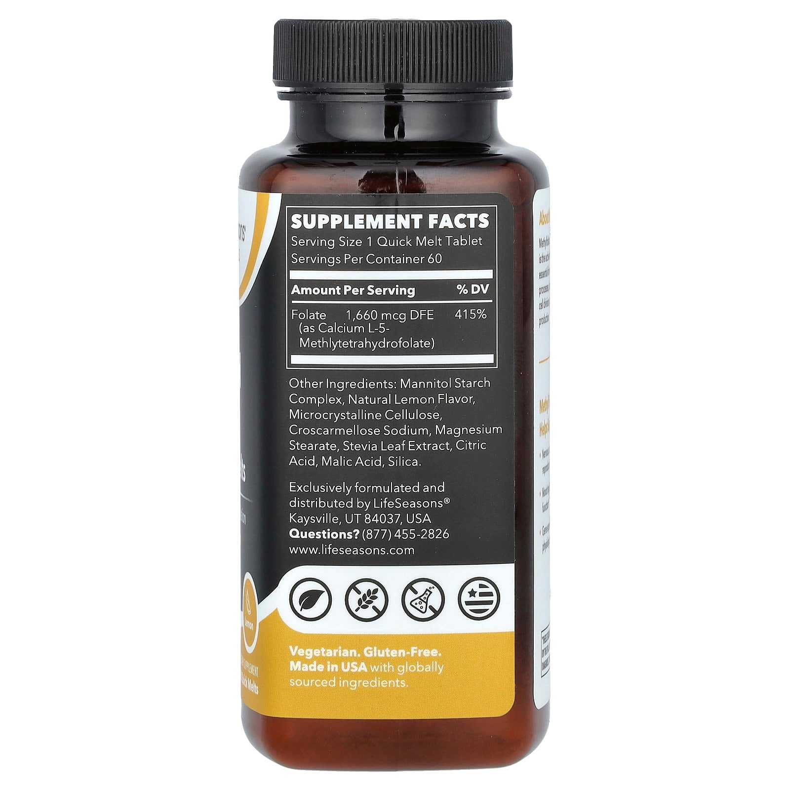 LifeSeasons, Methyl Folate Quick Melts, Lemon, 60 Quick Melts (1,660 mcg per Melt) - Image 2