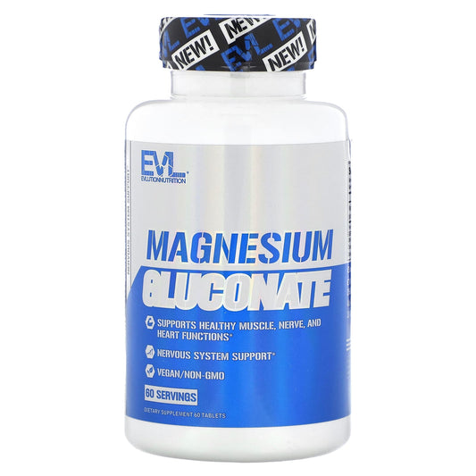 EVLution Nutrition Magnesium Gluconate 60 Tablets for Healthy Muscle Function - Image 1