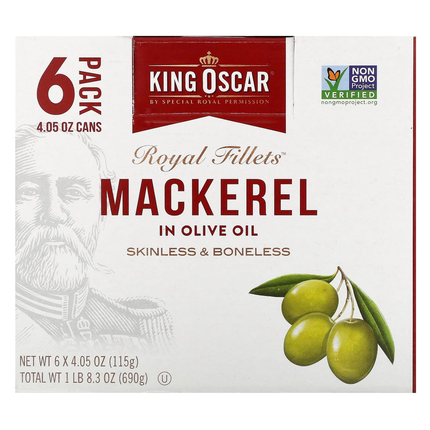 King Oscar, Royal Fillets, Mackerel In Olive Oil, 6 Pack, 4.05 oz (115 g) Each - Image 1