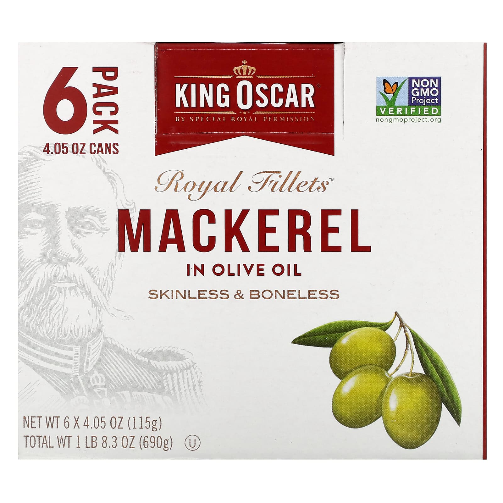 King Oscar, Royal Fillets, Mackerel In Olive Oil, 6 Pack, 4.05 oz (115 g) Each - Image 1