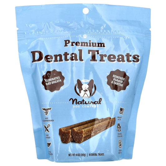 Natural Dog Company, Premium Dental Treats, For Dogs, All Ages, 18 Dental Treats, 14 oz (397 ml) - Image 1