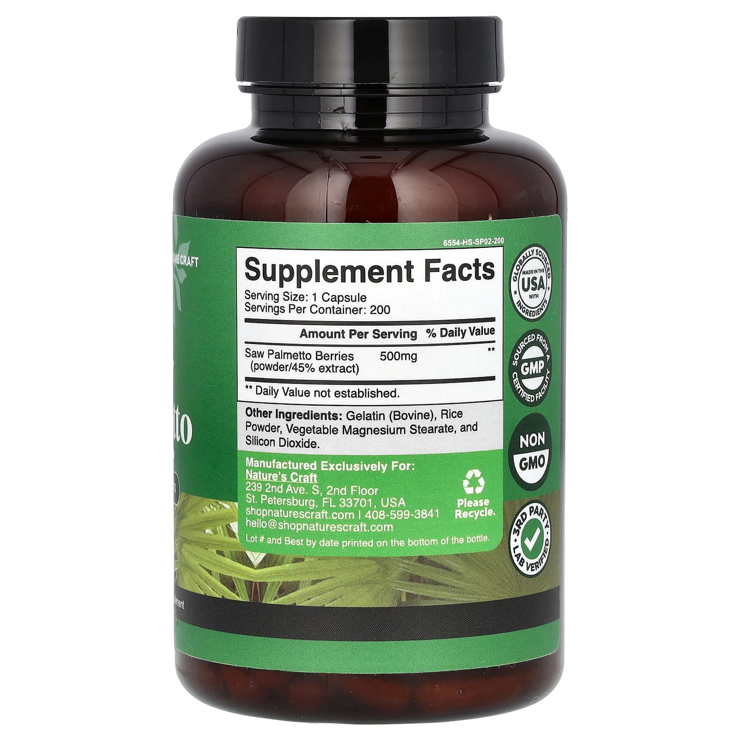 Nature's Craft, Saw Palmetto, 500 mg, 200 Capsules - Image 2