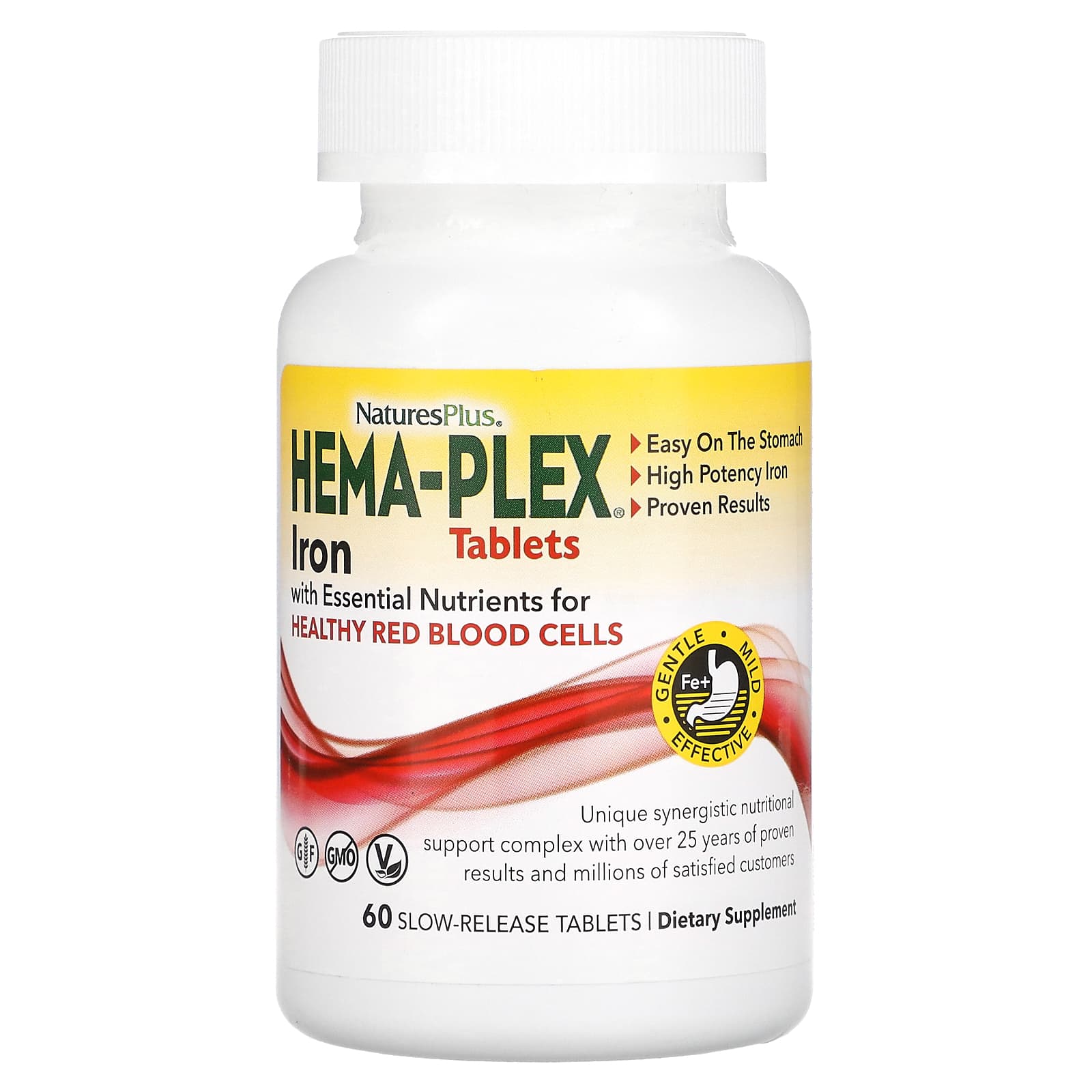 NaturesPlus, Hema-Plex, Iron with Essential Nutrients for Healthy Red Blood Cells , 60 Slow-Release Tablets - Image 1