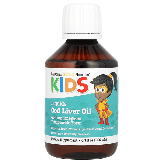 California Gold Nutrition Kids Cod Liver Oil, Strawberry, 6.7 fl oz (200 ml) - Image 1