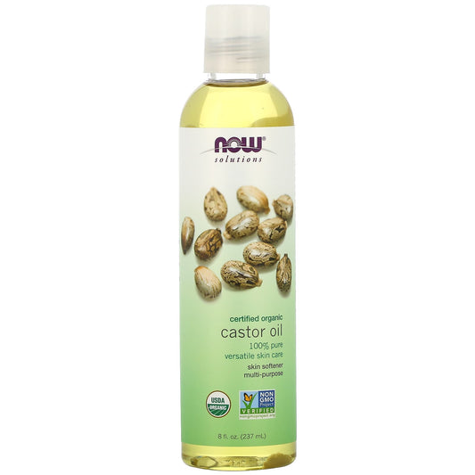 NOW Foods, Solutions, Certified Organic Castor Oil, 8 fl oz (237 ml) - Image 1