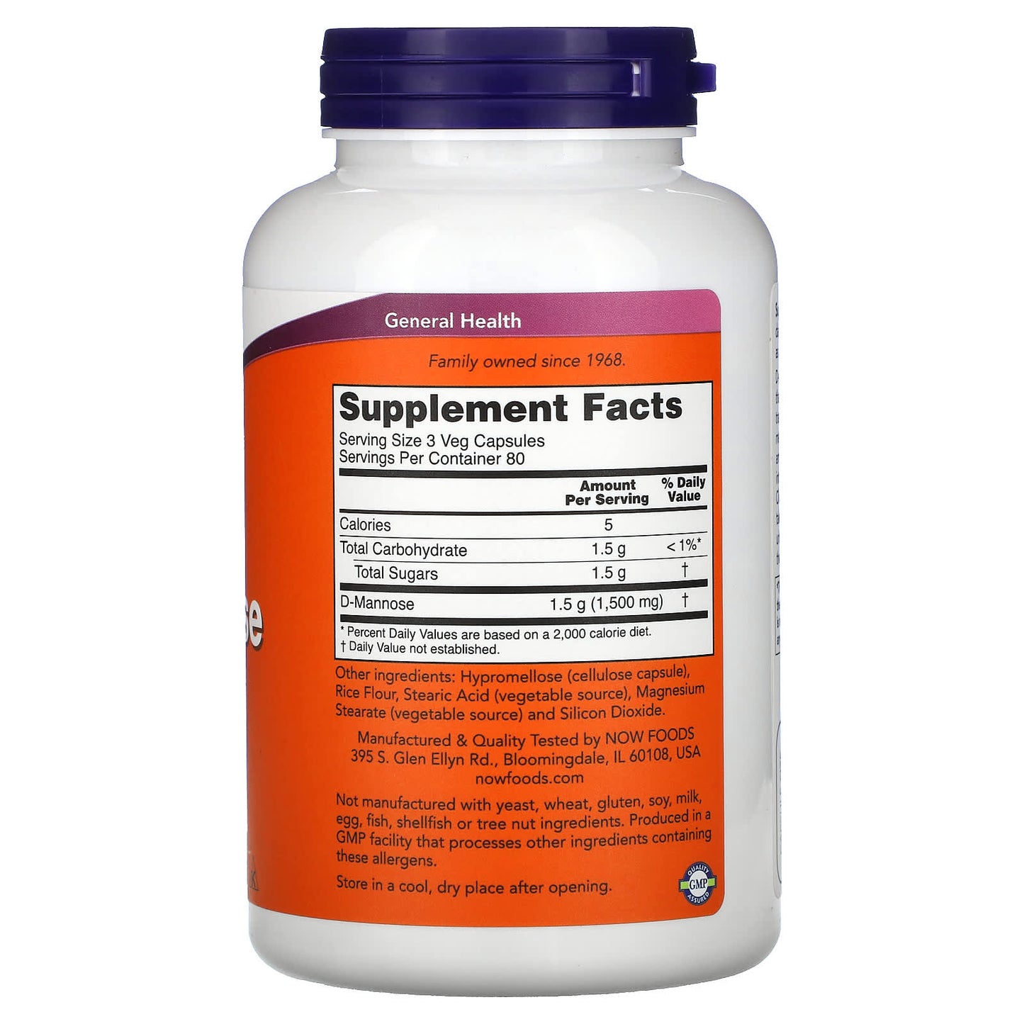 NOW Foods, D-Mannose, 500 mg, 240 Veg Capsules - Image 2