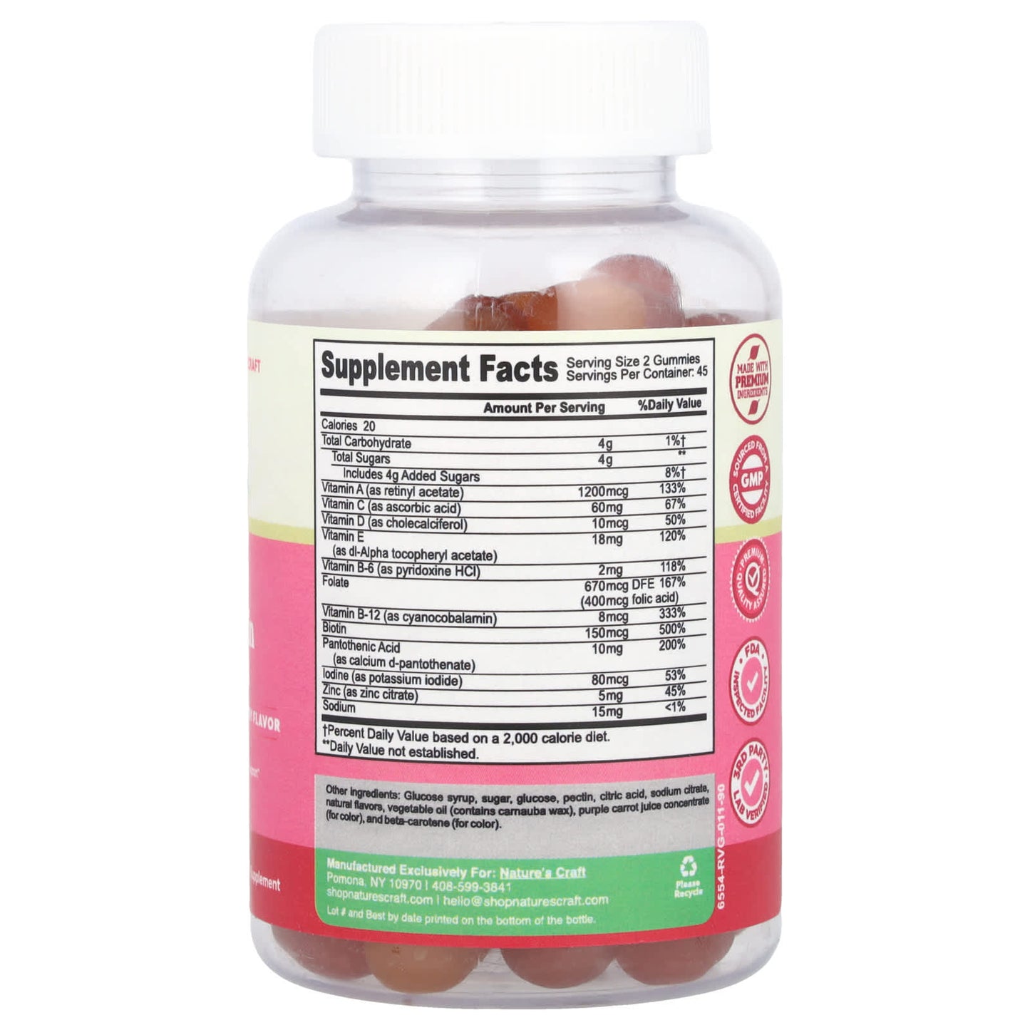 Nature's Craft, Women's Multivitamin Gummies, Orange, Cherry, & Strawberry, 90 Gummies - Image 2