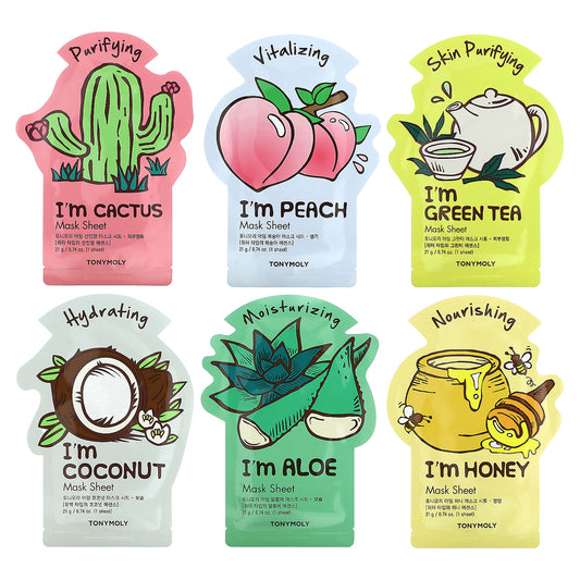 TonyMoly, Super Food Beauty Mask Bowl Set, 6 Sheets, 0.74 oz (21 g) Each - Image 1