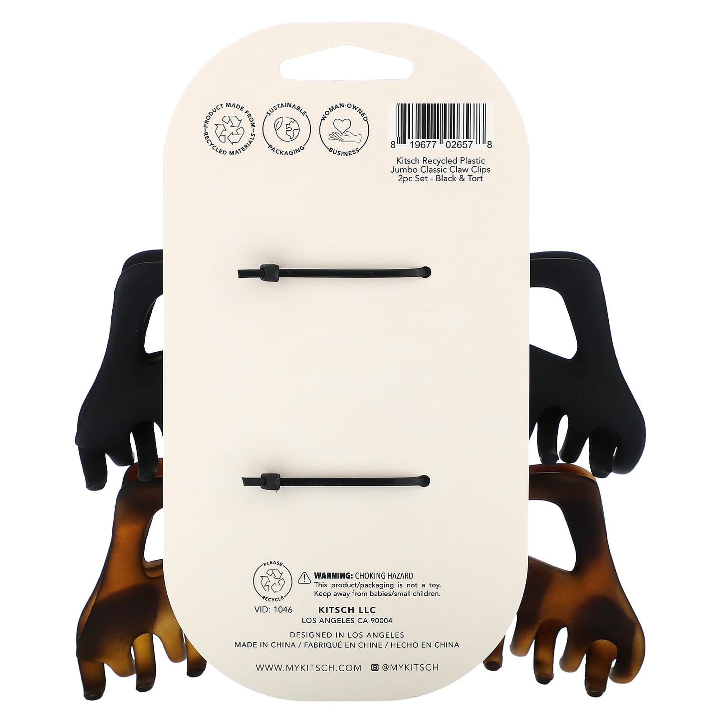 Kitsch, Jumbo Classic Claw Clips, Black & Tort, 2pc Set - Image 2