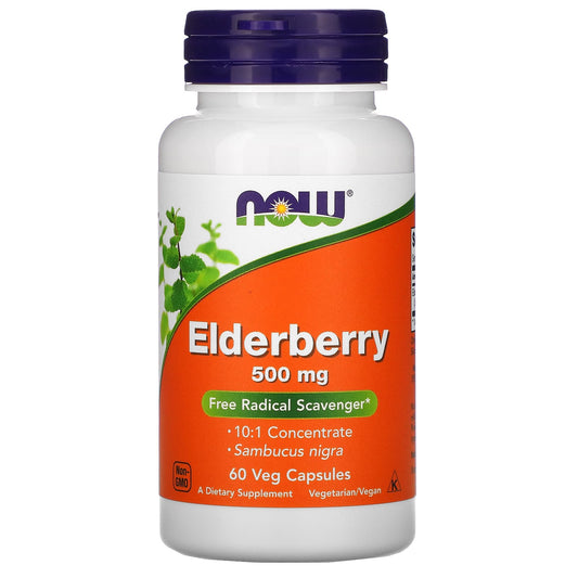 NOW Foods, Elderberry, 500 mg, 60 Veg Capsules - Image 1