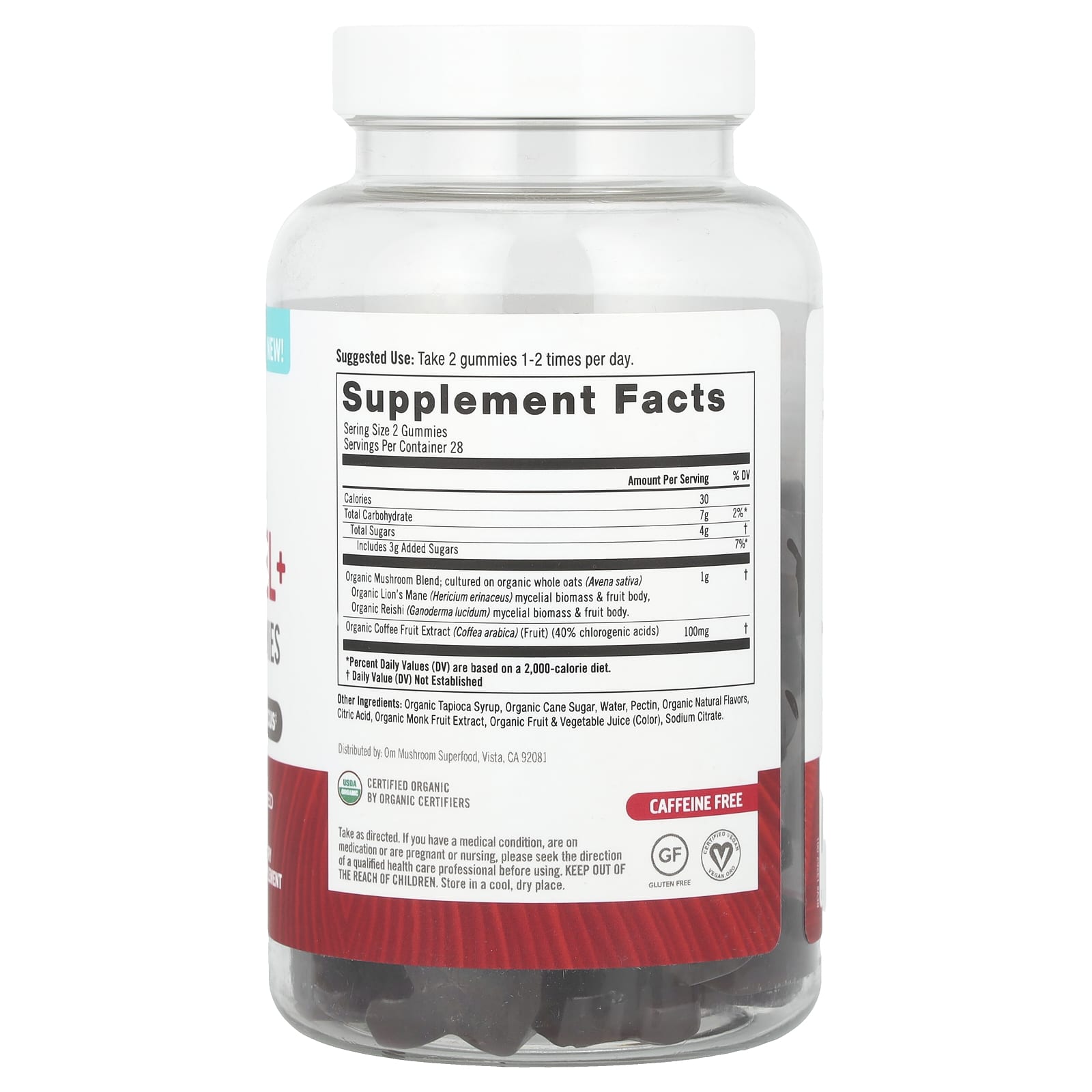 Om Mushrooms, Brain Fuel+ Mushroom Gummies, Raspberry , 56 Vegan Gummies - Image 2