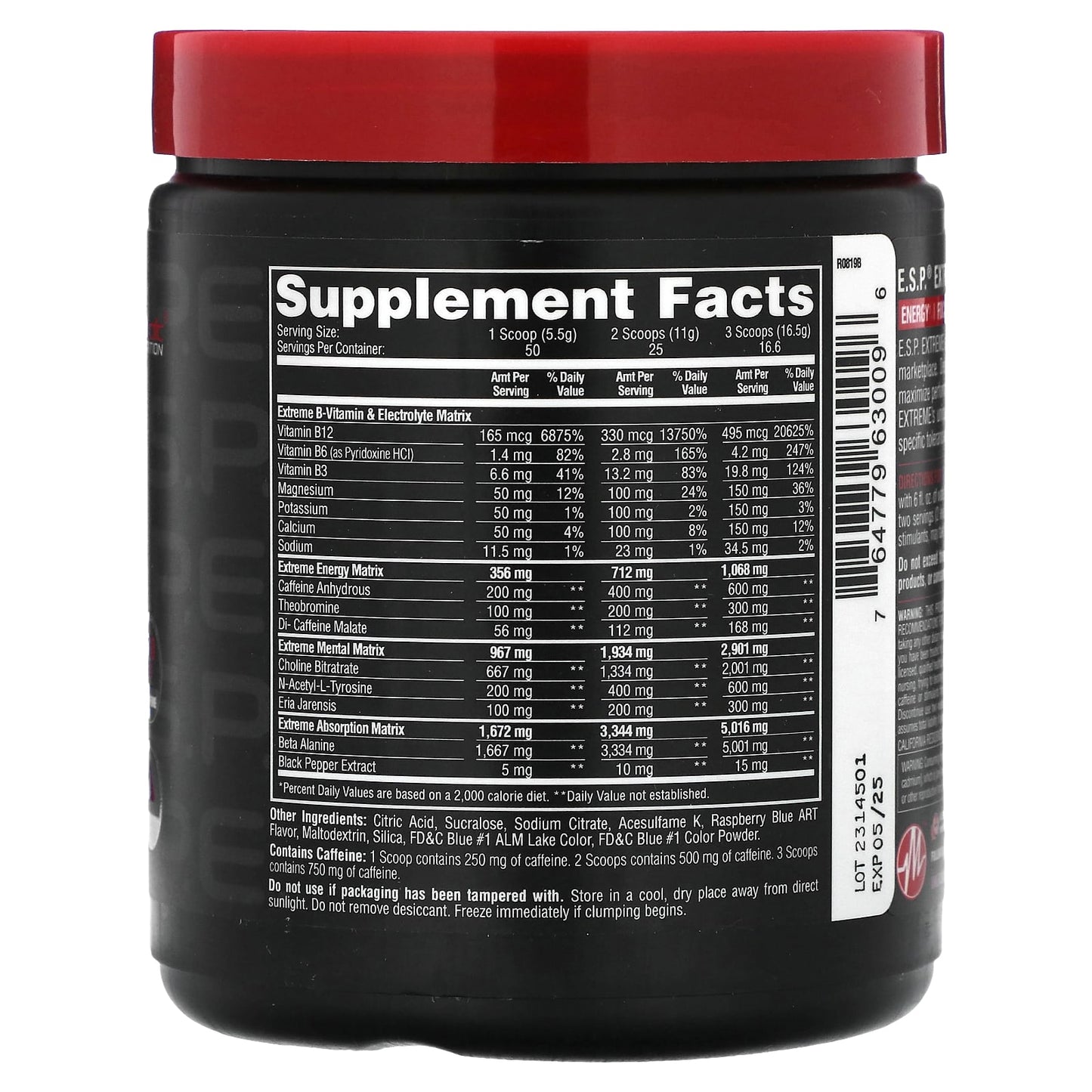 Metabolic Nutrition, E.S.P. Extreme Energy Stimulant Pre-Workout, Blue Raspberry, 10 oz (275 g) - Image 2