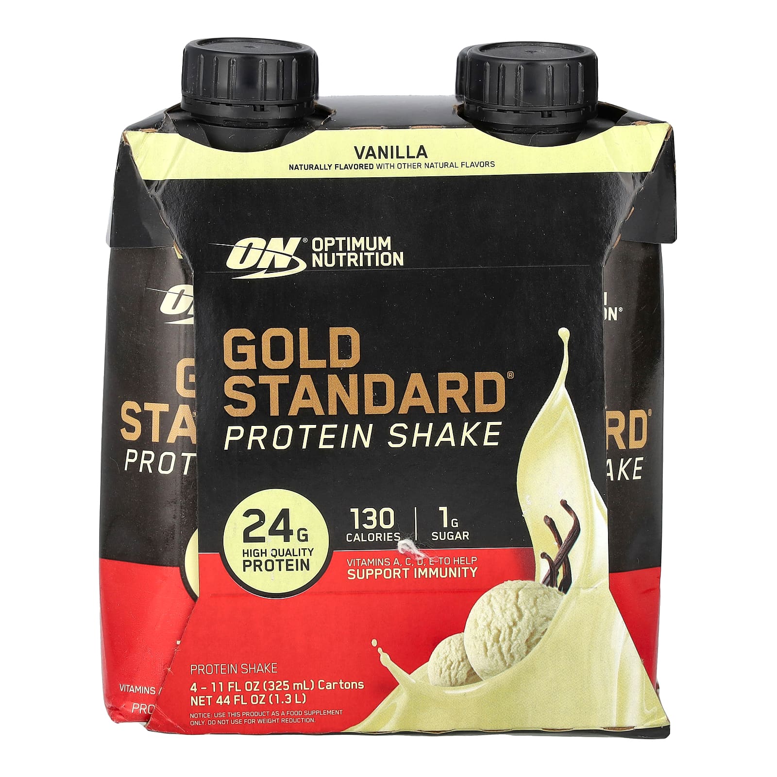 Optimum Nutrition, Gold Standard® Protein Shake, Vanilla, 4 Cartons, 11 fl oz (325 ml) Each - Image 1