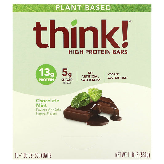 Think !, High Protein Bars, Chocolate Mint, 10 Bars, 1.86 oz (53 g) Each - Image 1