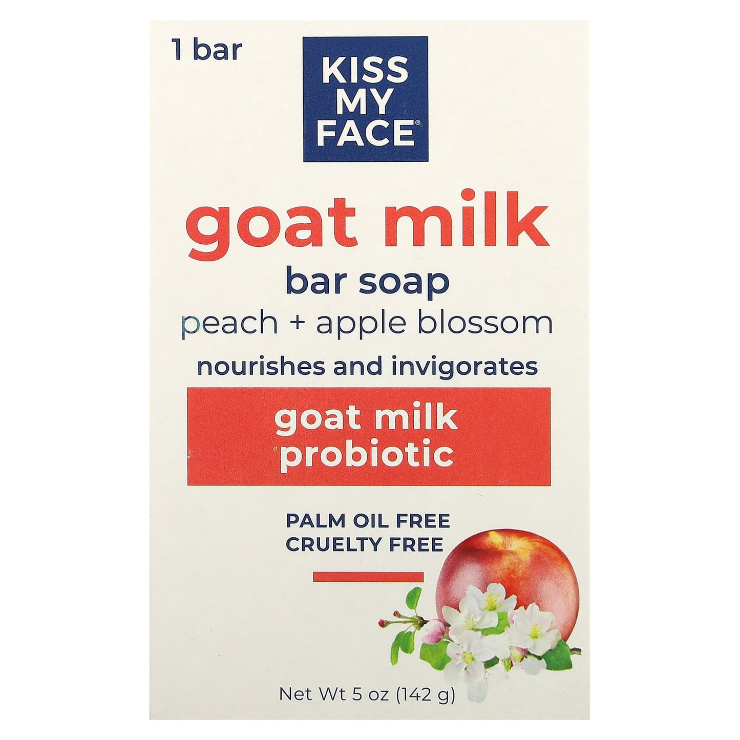 Kiss My Face, Goat Milk Bar Soap, Peach + Apple Blossom, 5 oz (142 g) - Image 1