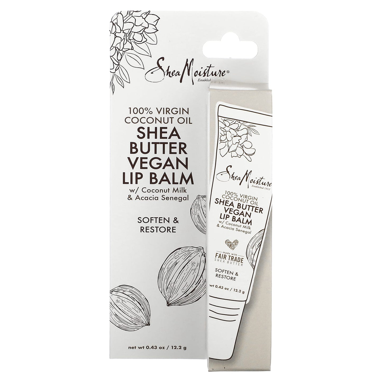 SheaMoisture, Shea Butter Vegan Lip Balm with Coconut Milk & Acacia Senegal, 100% Virgin Coconut Oil, 0.43 oz (12.2 g) - Image 2