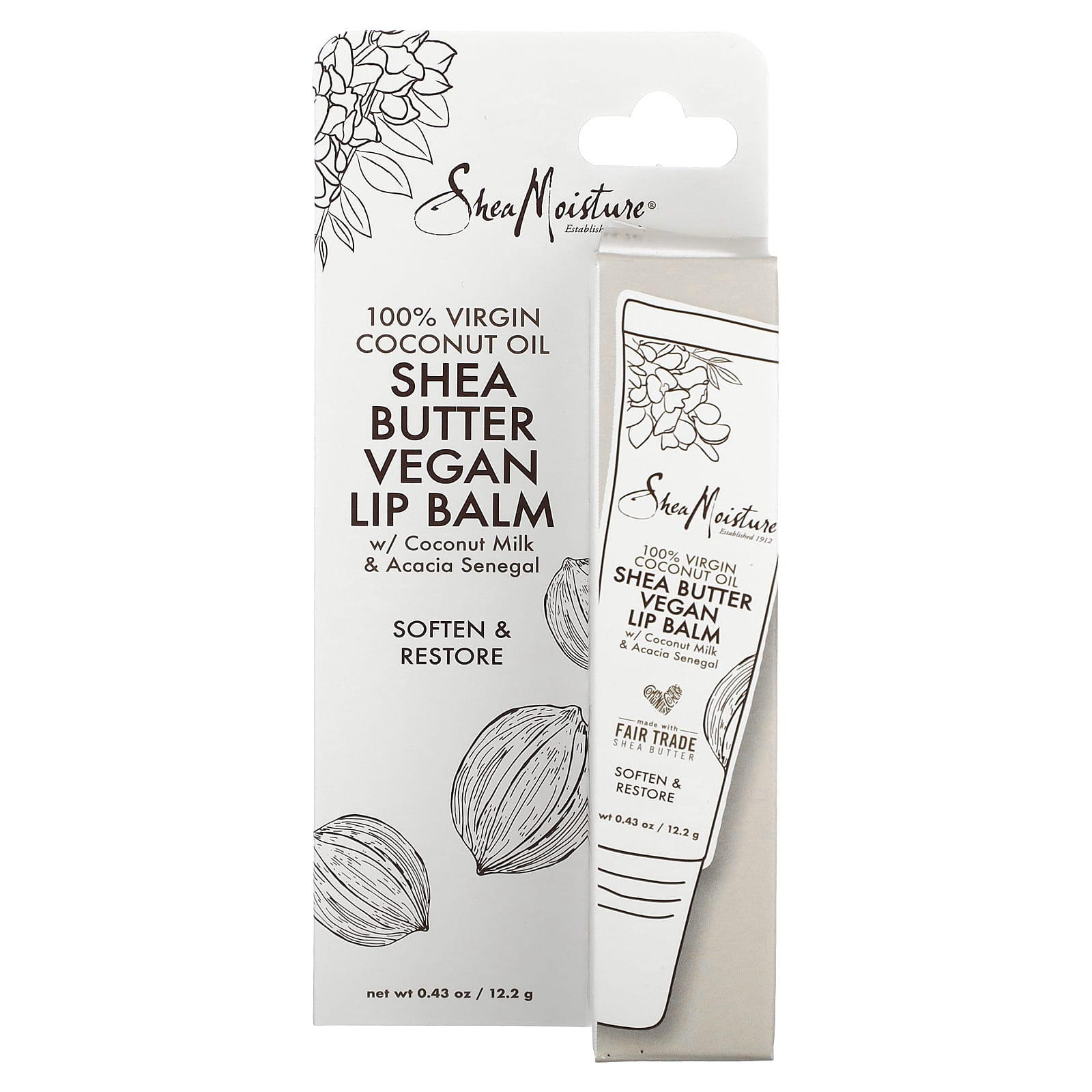 SheaMoisture, Shea Butter Vegan Lip Balm with Coconut Milk & Acacia Senegal, 100% Virgin Coconut Oil, 0.43 oz (12.2 g) - Image 2