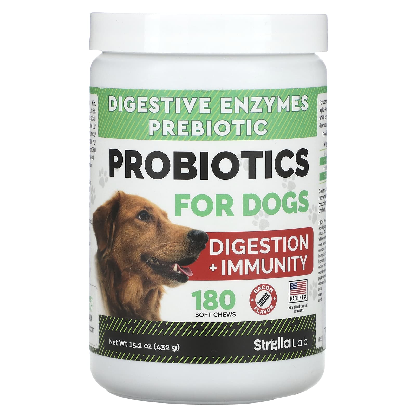 StrellaLab, Probiotics, For Dogs, Bacon, 180 Soft Chews, 15.2 oz (432 g) - Image 1
