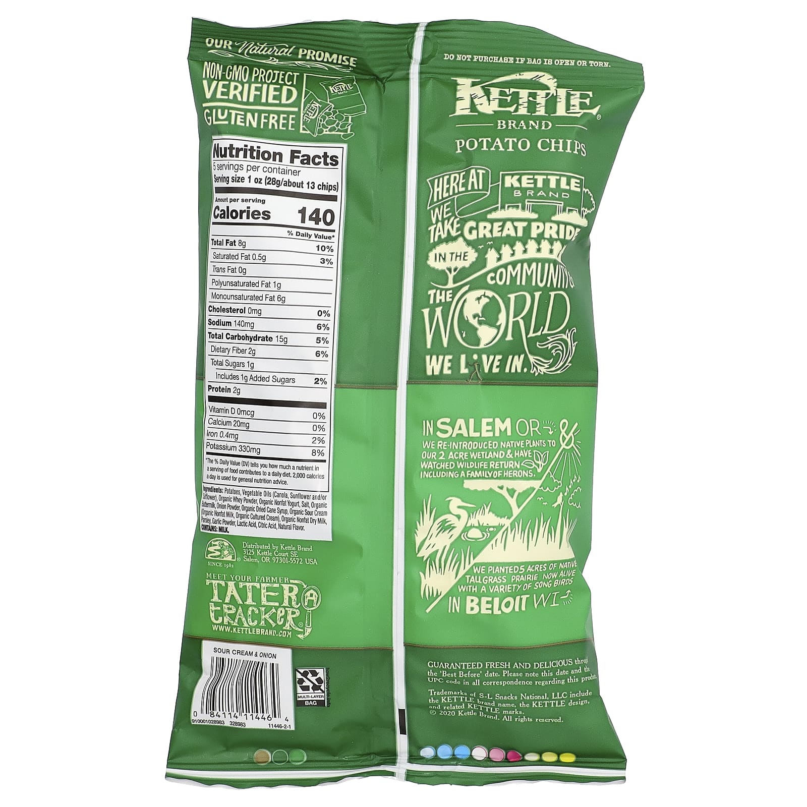 Kettle Foods, Potato Chips, Sour Cream And Onion, 5 oz (141 g)