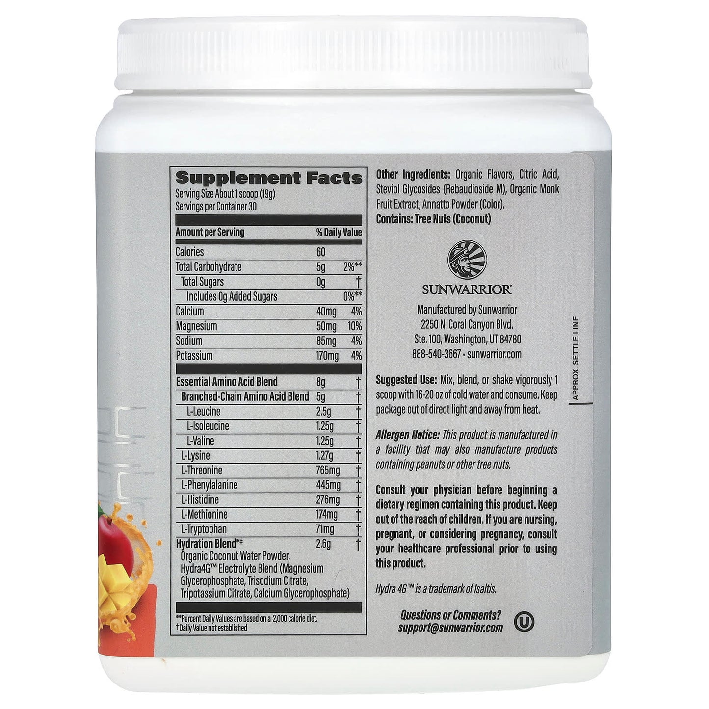 Sunwarrior, Sport, Active Aminos, Mango, 1.25 lb (570 g) - Image 2