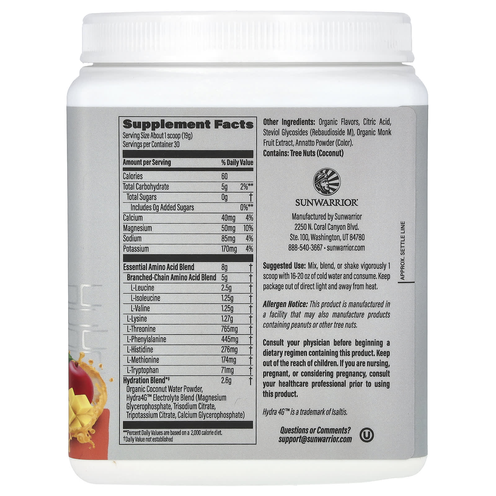 Sunwarrior, Sport, Active Aminos, Mango, 1.25 lb (570 g) - Image 2