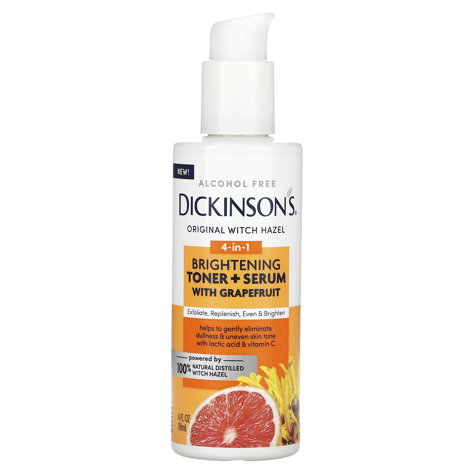 Dickinson Brands, Original Witch Hazel, 4-In-1 Brightening Toner + Serum with Grapefruit, Alcohol Free, 4 fl oz (118 ml) - Image 1