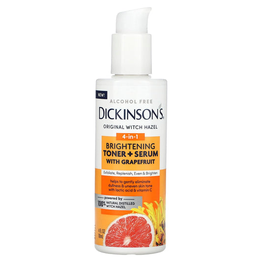 Dickinson Brands, Original Witch Hazel, 4-In-1 Brightening Toner + Serum with Grapefruit, Alcohol Free, 4 fl oz (118 ml) - Image 1